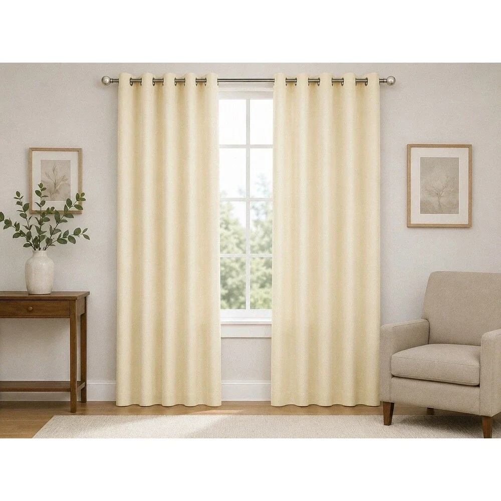 160 West Living Set of 2 Beige Window Curtain Panels 37x84 Grommet Top New
